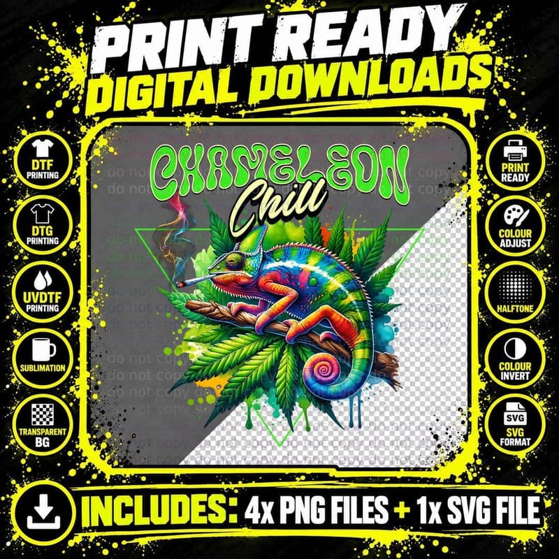 Chameleon Colorful Relax T-Shirt, Relaxation Print Png SVG Digital Bundle