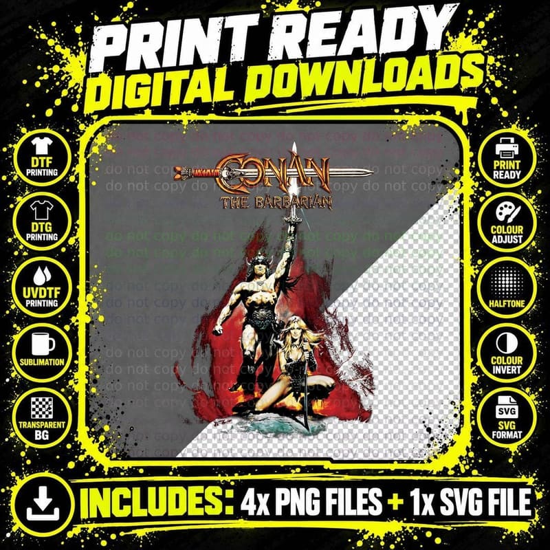 Conan the Barbarian T-Shirt, Fantasy Art Print Png SVG Digital Bundle