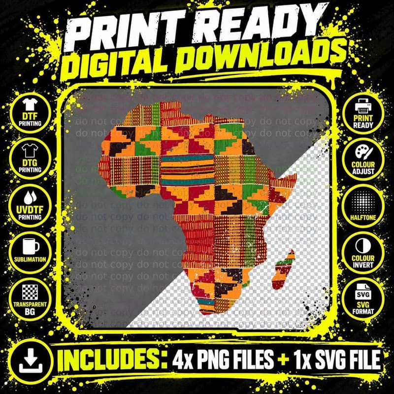 Cool Africa Map Kente Cloth Gift for Men Women African Png SVG Digital Bundle