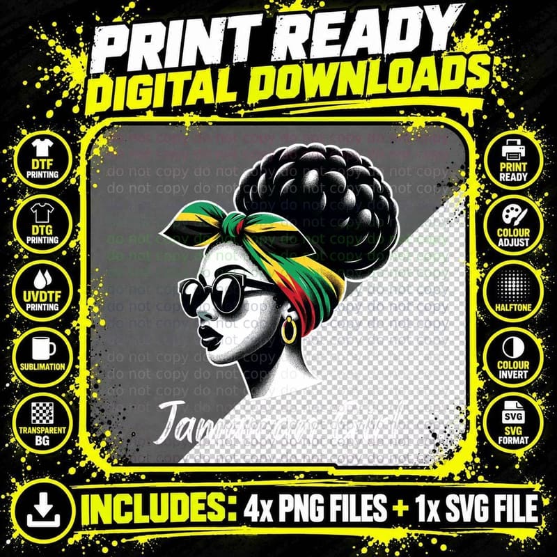 Cute Jamaican Girl Bun Hair Jamaica Girl Women Jamaica Png SVG Digital Bundle