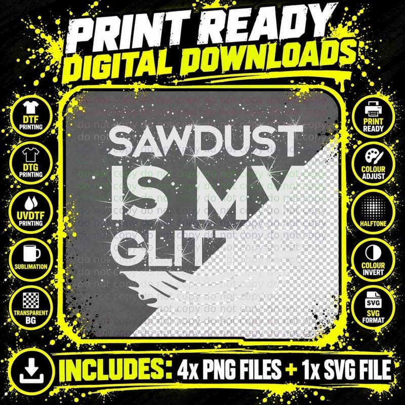 DIY Woodworking Sawdust Glitter Design Girls with Tools Png SVG Digital Bundle