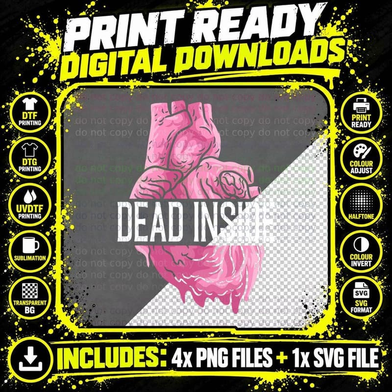 Dead Inside Anatomical Human Heart Emo Broken Png SVG Digital Bundle