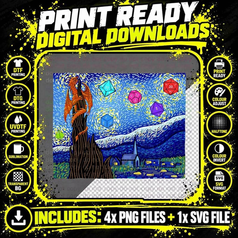 Dungeons & Dragons Van Gogh T-Shirt, Fantasy Art Tee Png SVG Digital Bundle