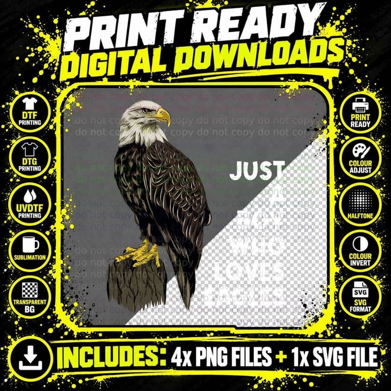 Eagle Bald Just a Boy Who Loves Eagles T-Shirt Png SVG Digital Bundle