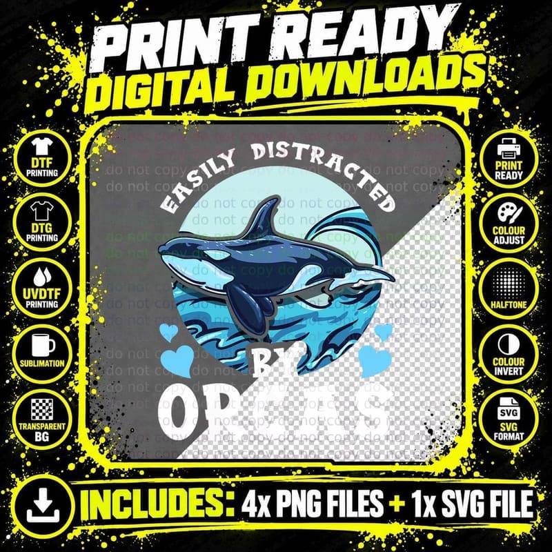 Easily Distracted by Orcas Killer Whales Aquatic Sea Png SVG Digital Bundle