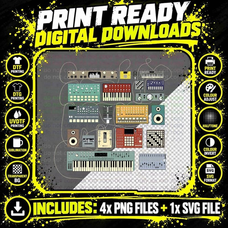 Electronic Musician Synthesizers and Drum Machine Dj Png SVG Digital Bundle
