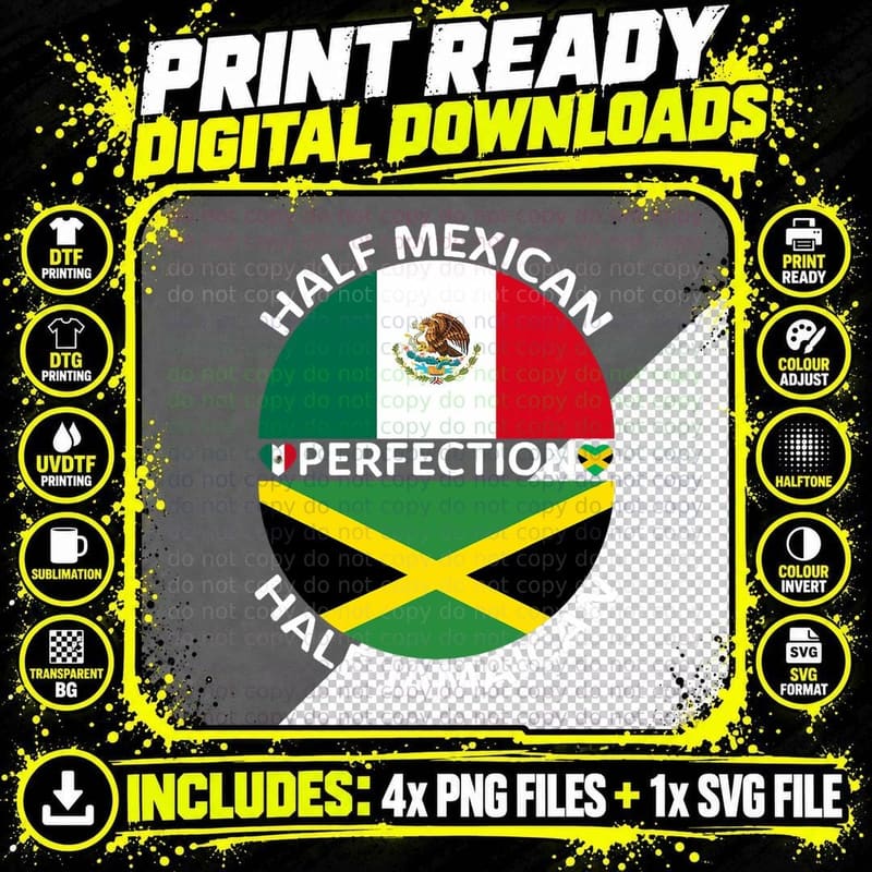 Half Mexican Half Jamaican Mexico Jamaica Flag Men Women Png SVG Digital Bundle
