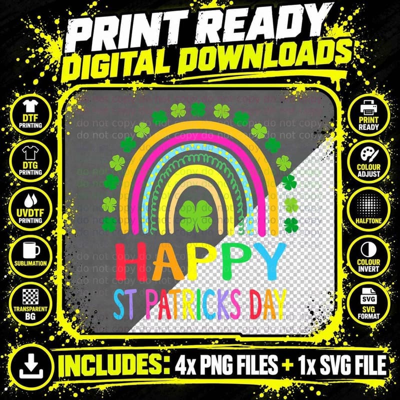 Happy St Saint Patrick's Day Rainbow Girls Kids T-Shirt Png SVG Digital Bundle