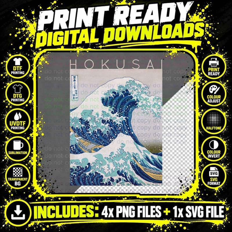 Hokusai the Great Wave off Kanagawa for Artists T-Shirt Png SVG Digital Bundle