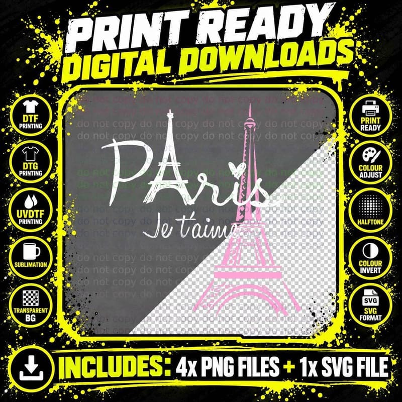 I Love Paris Eiffel Tower France T-Shirt French Souvenir Png SVG Digital Bundle