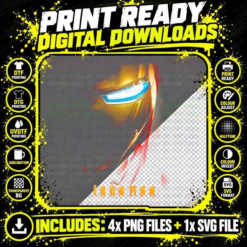 Iron Man Helmet T-Shirt, Superhero Print Png SVG Digital Bundle