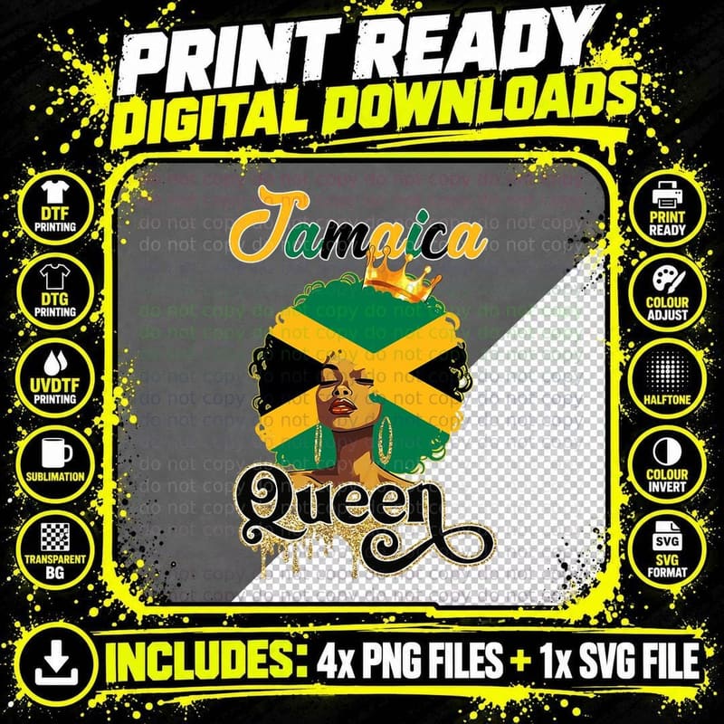 Jamaica Hair Flag Jamaican Black Girl Queen Afro Women Png SVG Digital Bundle