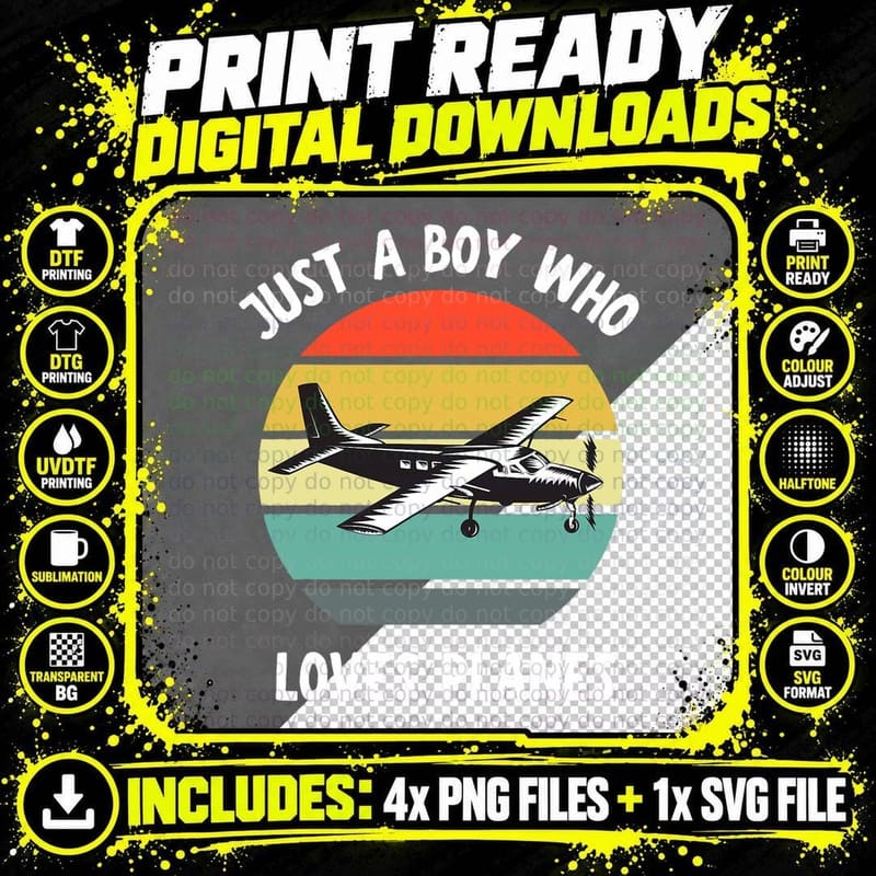 Just a Boy Who Loves Airplanes Kids Toddler Boys 5T 4T Png SVG Digital Bundle
