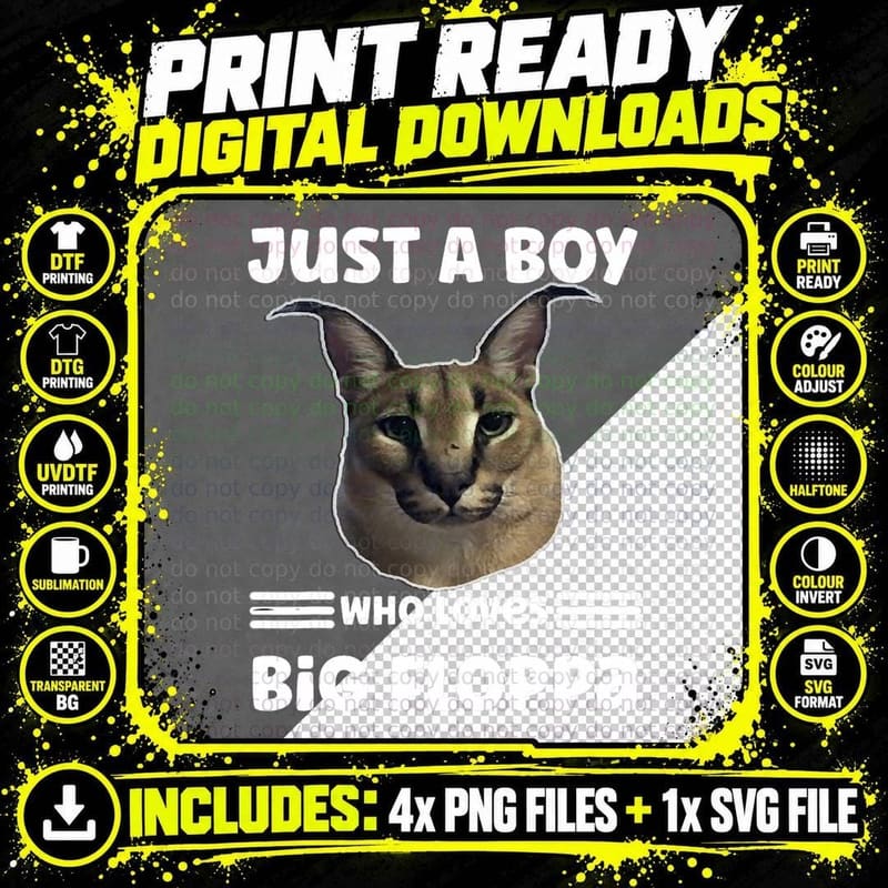 Just a Boy Who Loves Big Floppa T-Shirt Png SVG Digital Bundle