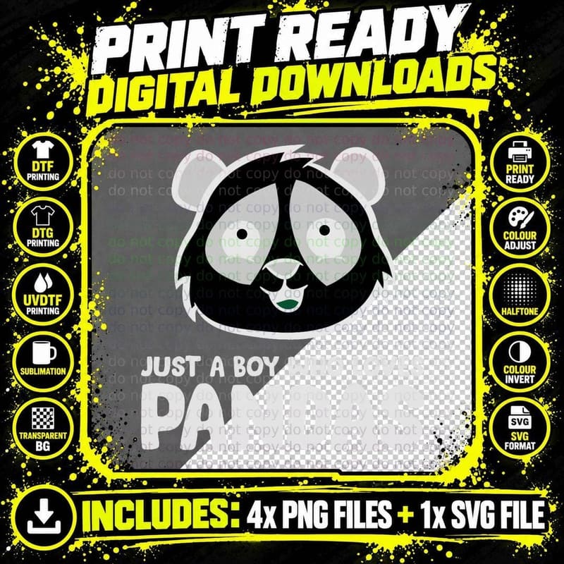 Just a Boy Who Loves Pandas T-Shirt Png SVG Digital Bundle