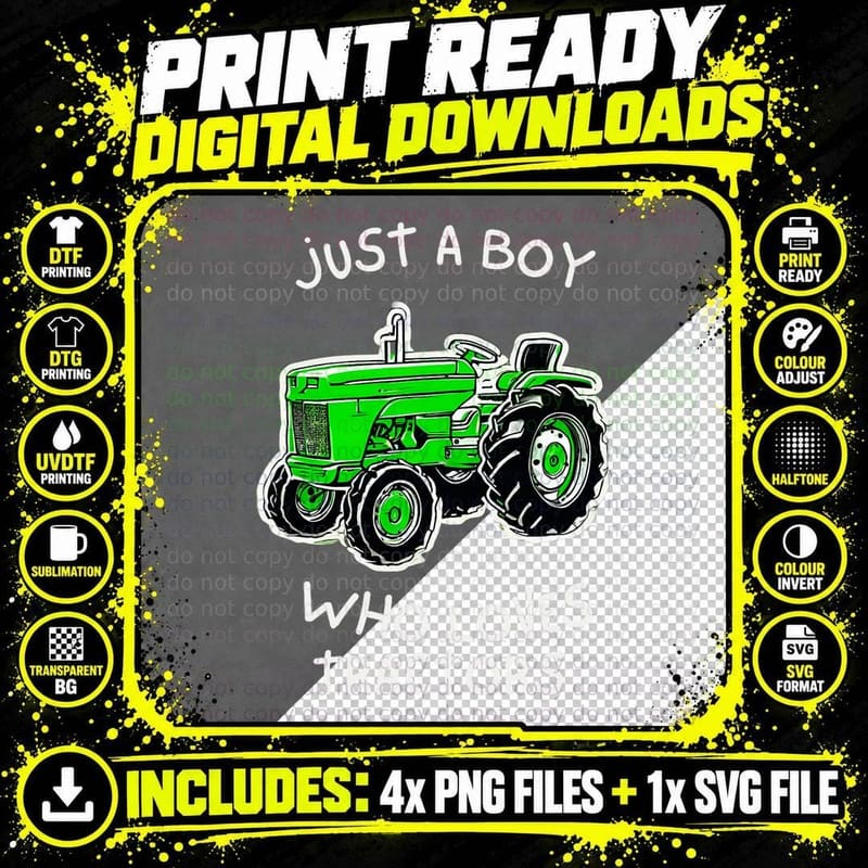 Just a Boy Who Loves Tractors Farm Lifestyle T-Shirt Png SVG Digital Bundle