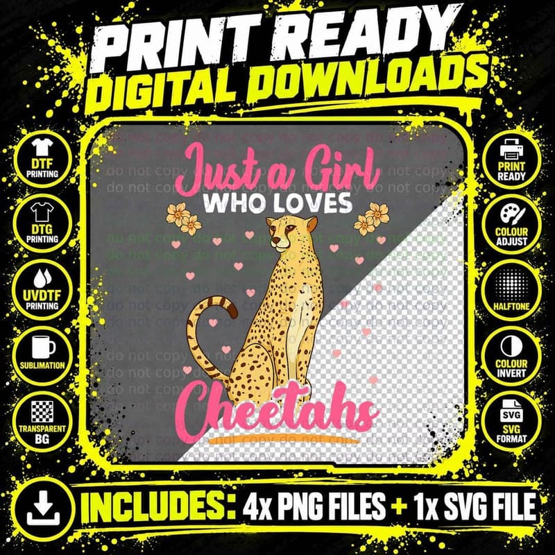 Just a Girl Who Loves Cheetahs African Savanna Zookeeper Png SVG Digital Bundle