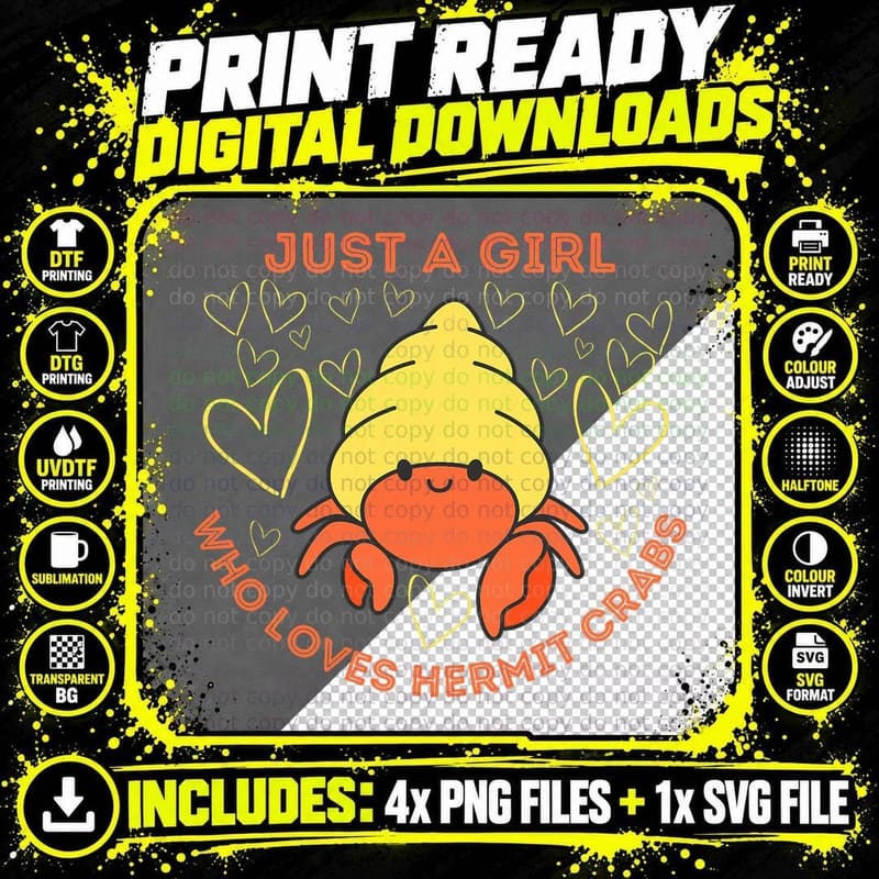 Just a Girl Who Loves Hermit Crabs Cute Hermit Crab Png SVG Digital Bundle