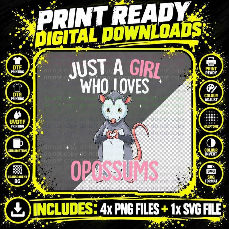 Just a Girl Who Loves Opossums Opossum T-Shirt Png SVG Digital Bundle