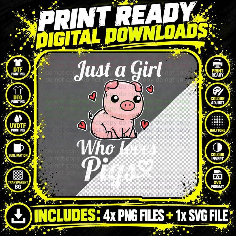 Just a Girl Who Loves Pigs Cute Pig Costume T-Shirt Png SVG Digital Bundle