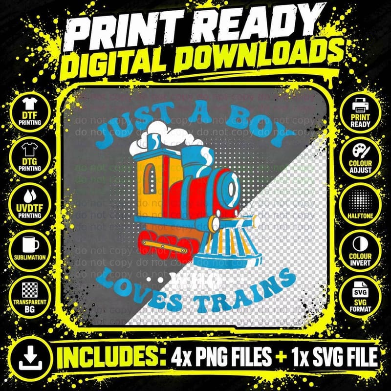 Kids Train Lover Just a Boy Who Loves Trains T-Shirt Png SVG Digital Bundle