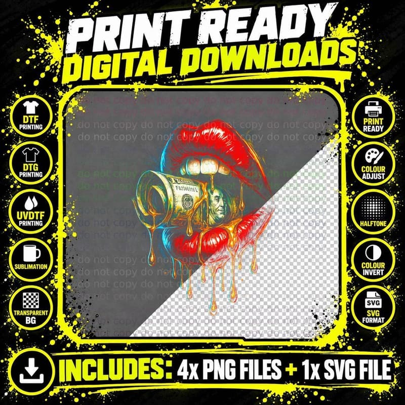 Lipstick Art Print, Red Lipstick Print Png SVG Digital Bundle