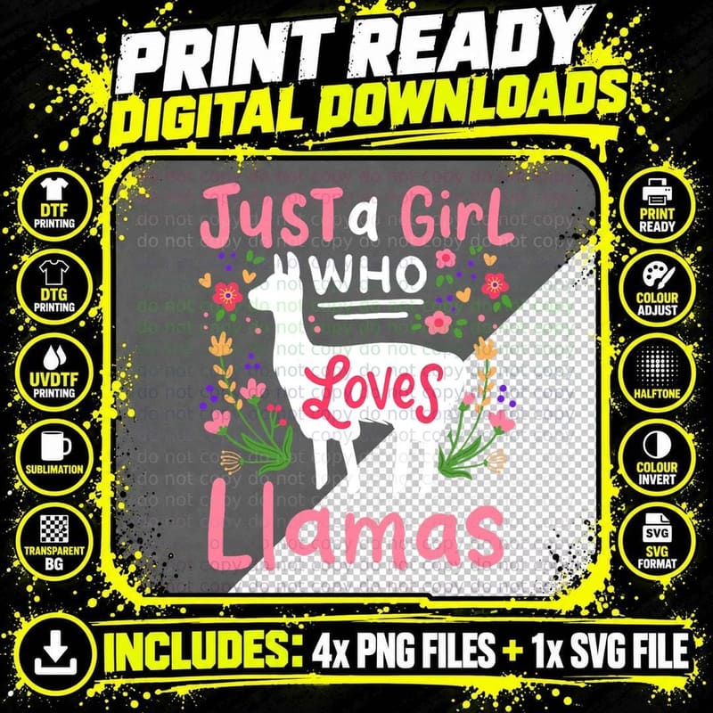 Llama Just a Girl Who Loves Llamas Llama Lover Gift Png SVG Digital Bundle