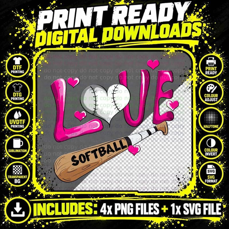 Love Softball Girl Softball Bat Women Field Player Png SVG Digital Bundle