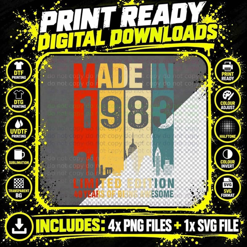 Made in 1983 Limited Edition 40 Years of Being T-Shirt Png SVG Digital Bundle