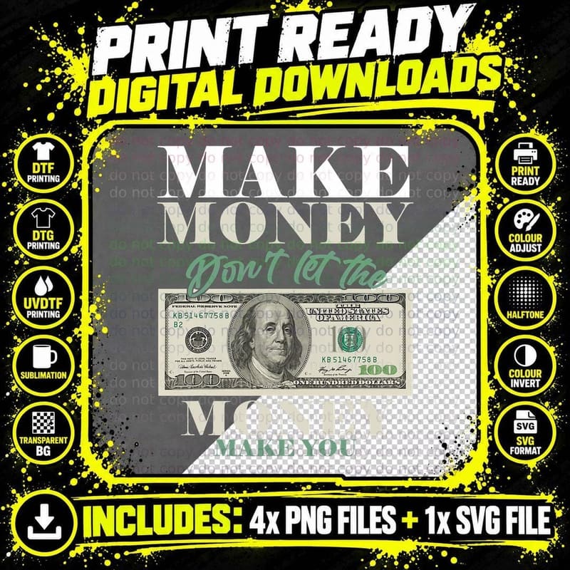Make Money Dollar Cash Millionaire Cryptocurrency Png SVG Digital Bundle