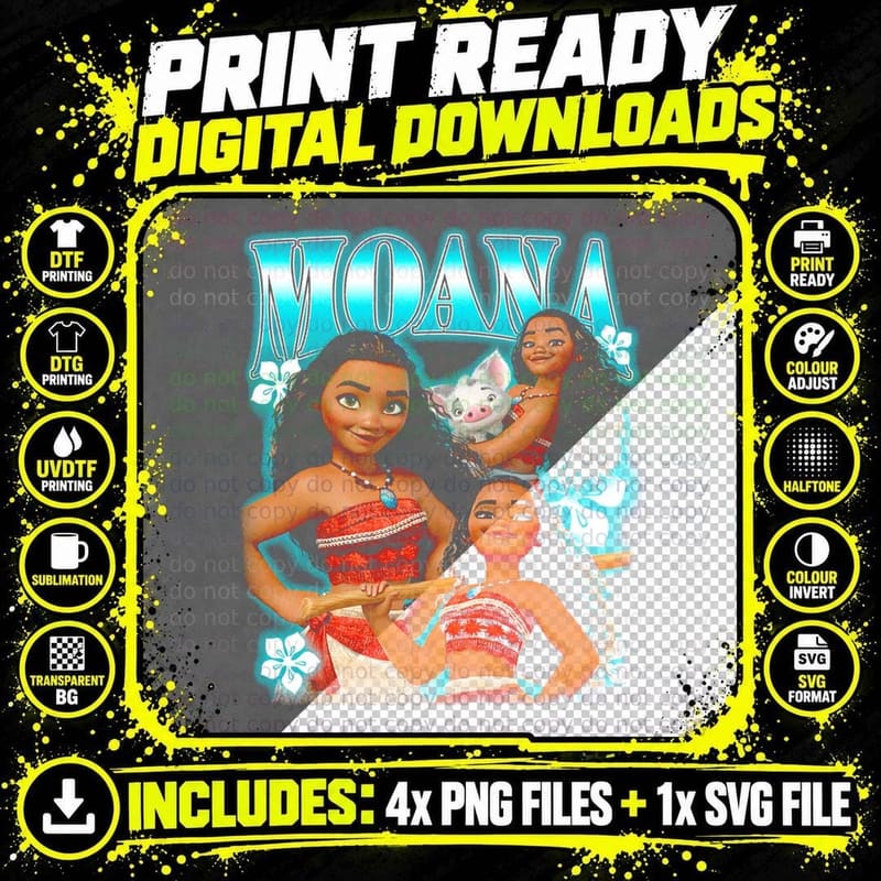 Moana T-Shirt, Princess Art, Kids Apparel Png SVG Digital Bundle