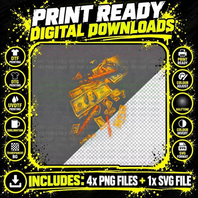 Money Disintegrating T-Shirt, Artistic Art Print Png SVG Digital Bundle