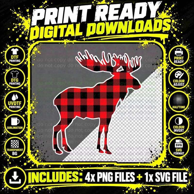 Moose Red Buffalo Plaid Matching Pajama Family Gift Png SVG Digital Bundle