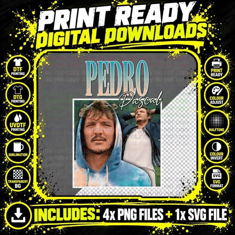 Pedro Pascal T-Shirt, Celebrity Inspired Fashion Png SVG Digital Bundle