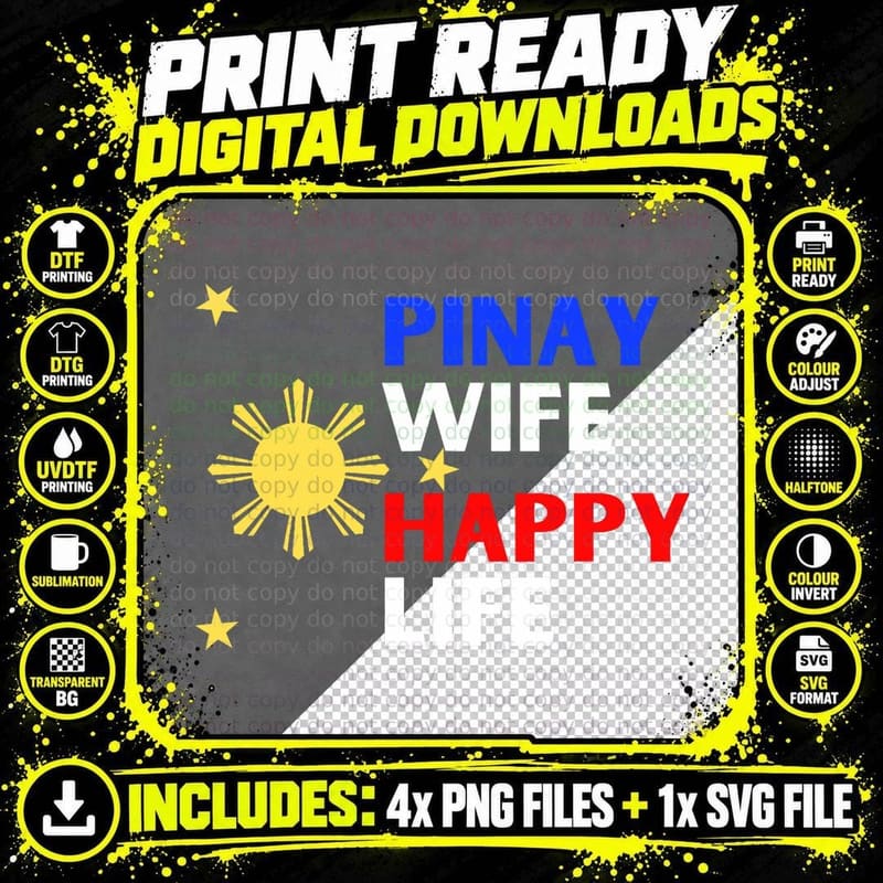 Pinay Wife Happy Life Gift for Men with Filipino Wife Png SVG Digital Bundle