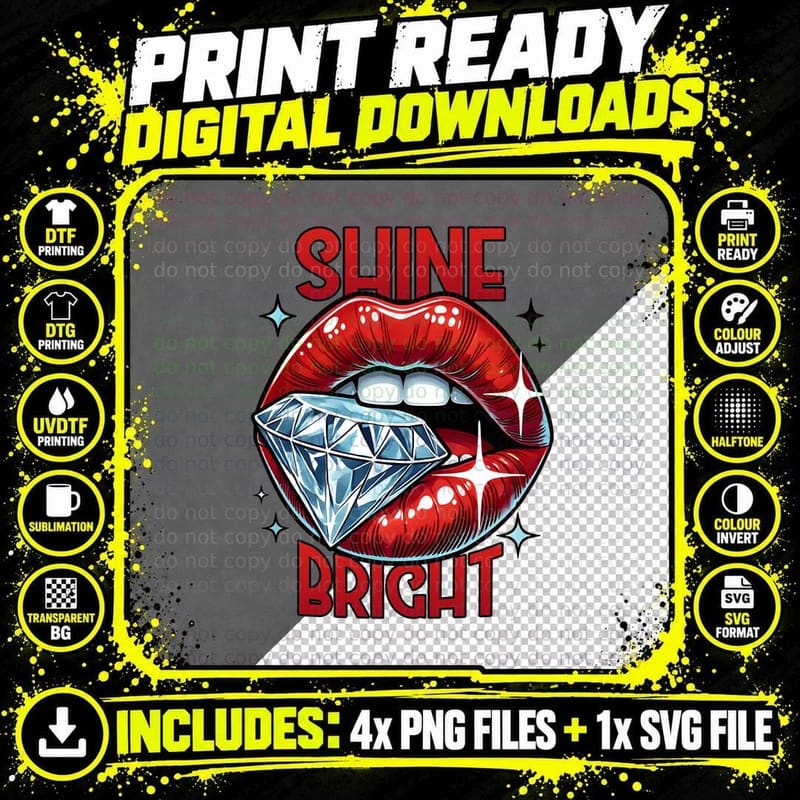 Shine Bright, Sweet Red Lips Shirt Png SVG Digital Bundle