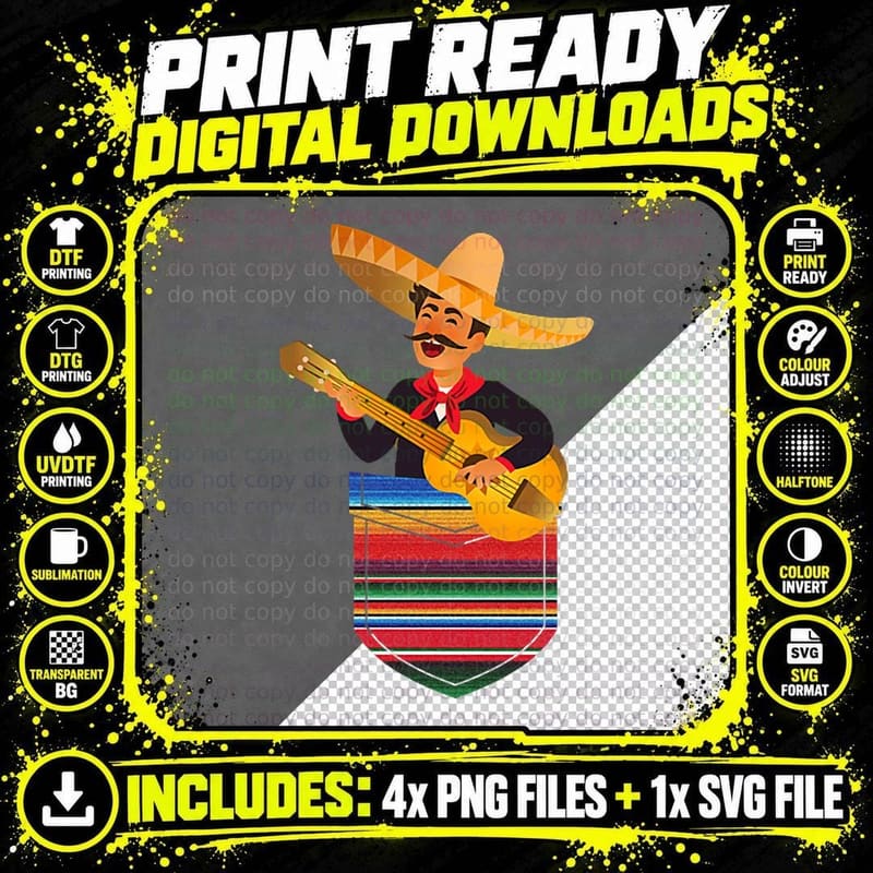 Singing Man Pocket Serape Mexican Fiesta Party T-Shirt Png SVG Digital Bundle