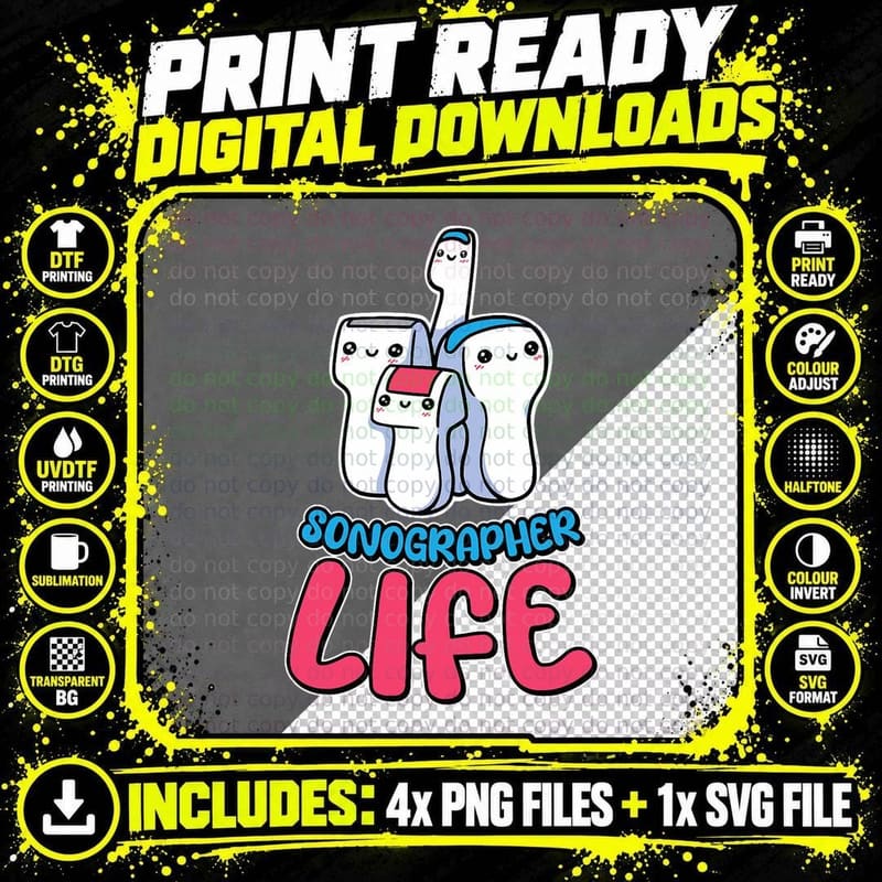 Sonographer Life, Ultrasound Tech and Sonography Png SVG Digital Bundle