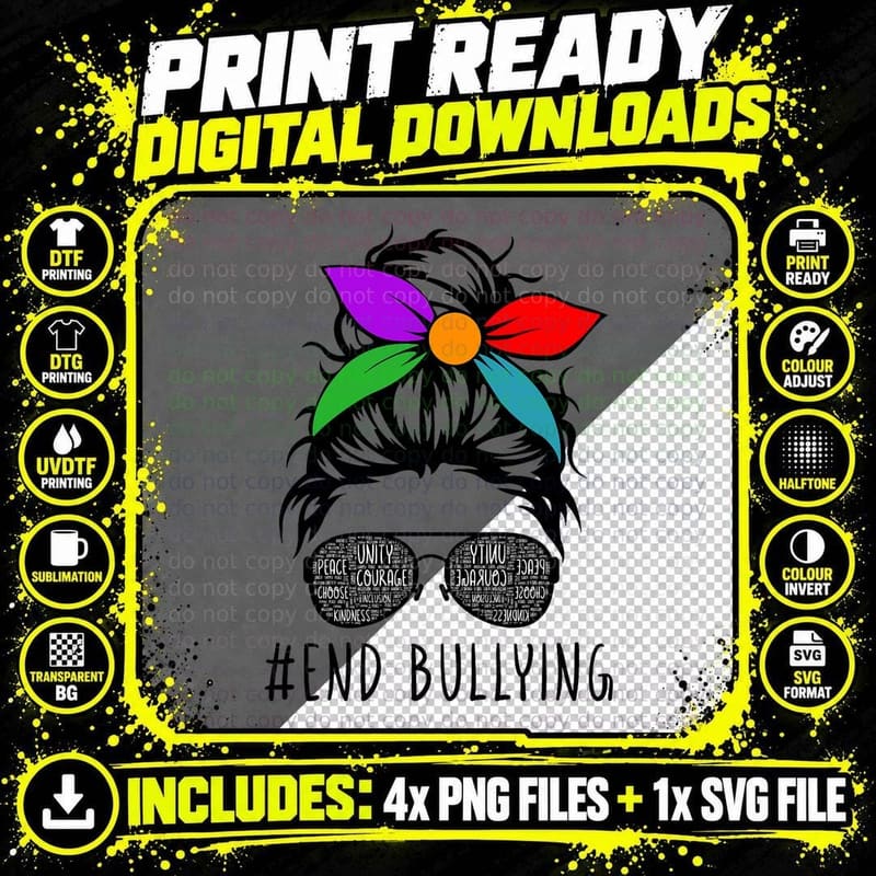 Unity Day Orange Shirt Kids Anti Bullying Messy Bun Png SVG Digital Bundle