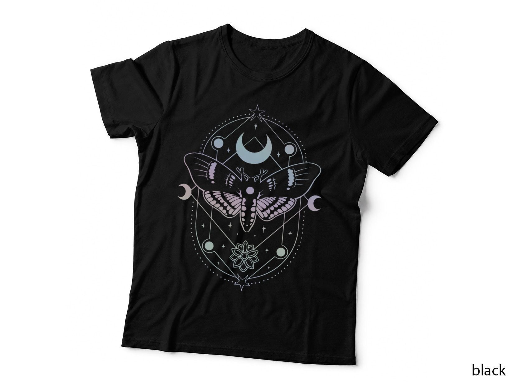 Witchy Celestial Lunar Moth Crescent Moon Stars T-Shirt
