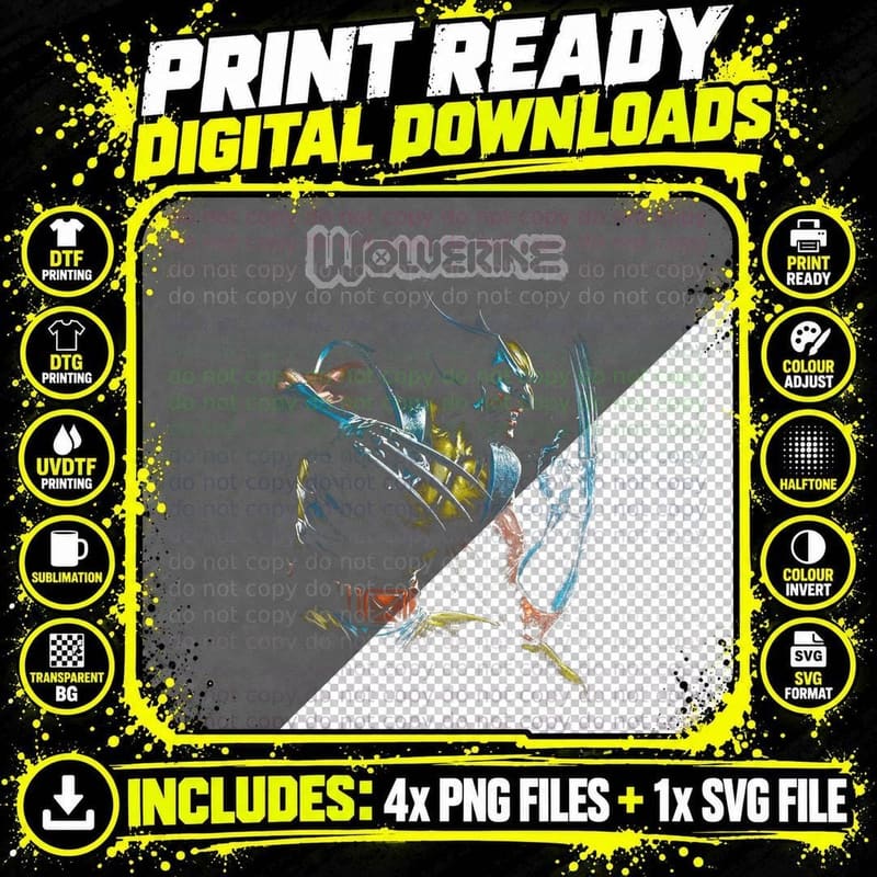 Wolverine Comic Book Print T-Shirt, X-Men Superhero Tee Png SVG Digital Bundle