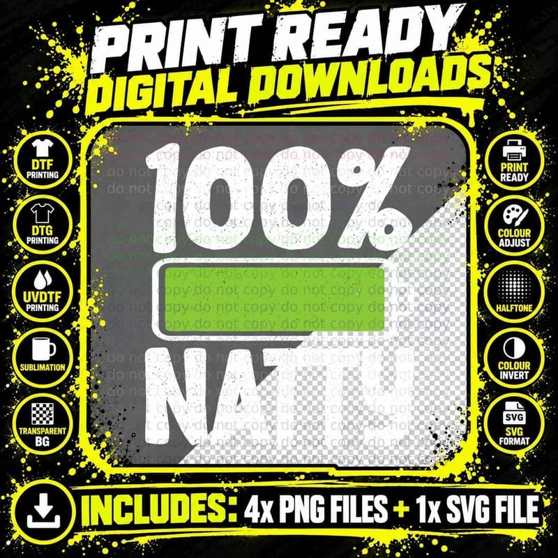 100 Natty 100 Percent Natural T-Shirt Png SVG Digital Bundle