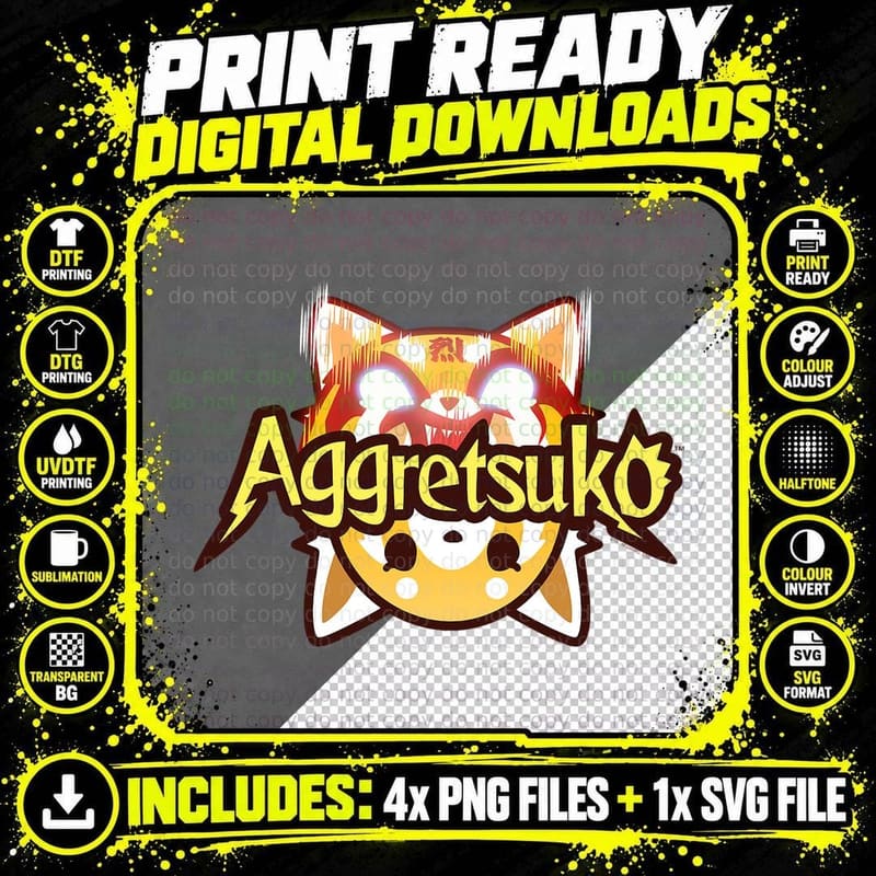 Aggretsuko Dual Personality Logo Tee Shirt Png SVG Digital Bundle