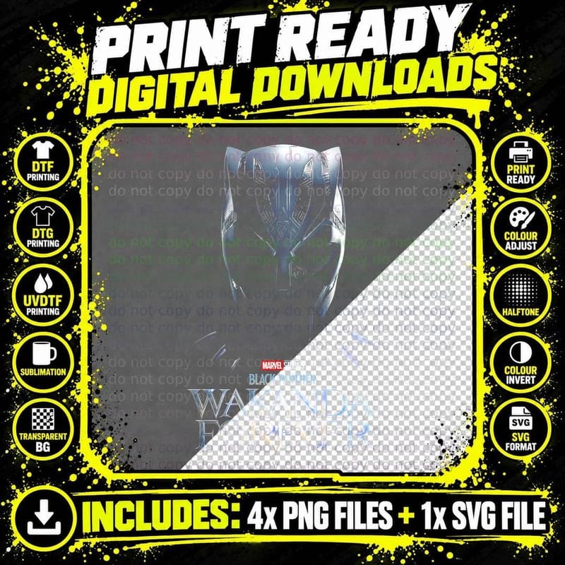 Black Panther Wakanda Forever T-Shirt, Superhero Print Png SVG Digital Bundle