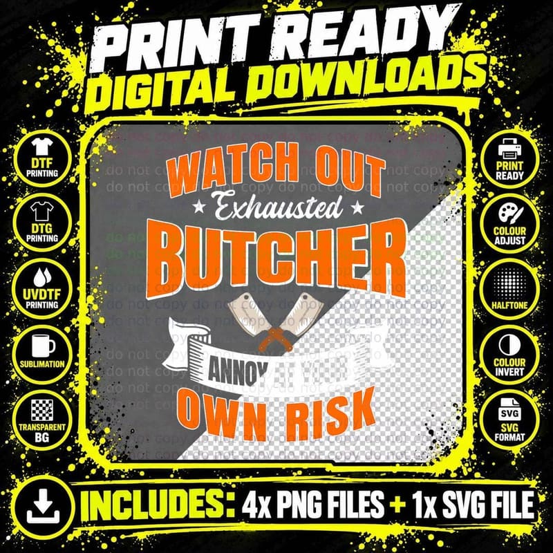Butcher Exhausted Flesher Poultry Meat Dealer Shop Owner Png SVG Digital Bundle