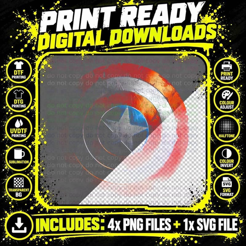 Captain America Shield T-Shirt, Superhero Print Png SVG Digital Bundle