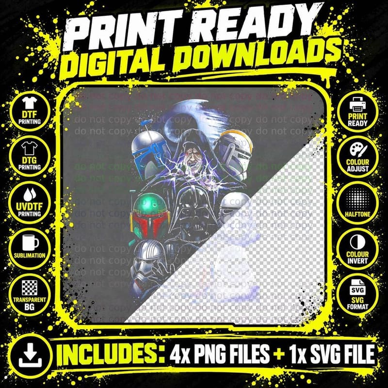 Darth Vader T-Shirt, Dark Side Force, Sith Lord Print Png SVG Digital Bundle