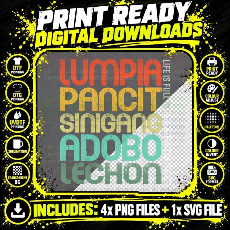 Filipino Philippine Food Lumpia Pancit Sinigang Adobo Png SVG Digital Bundle