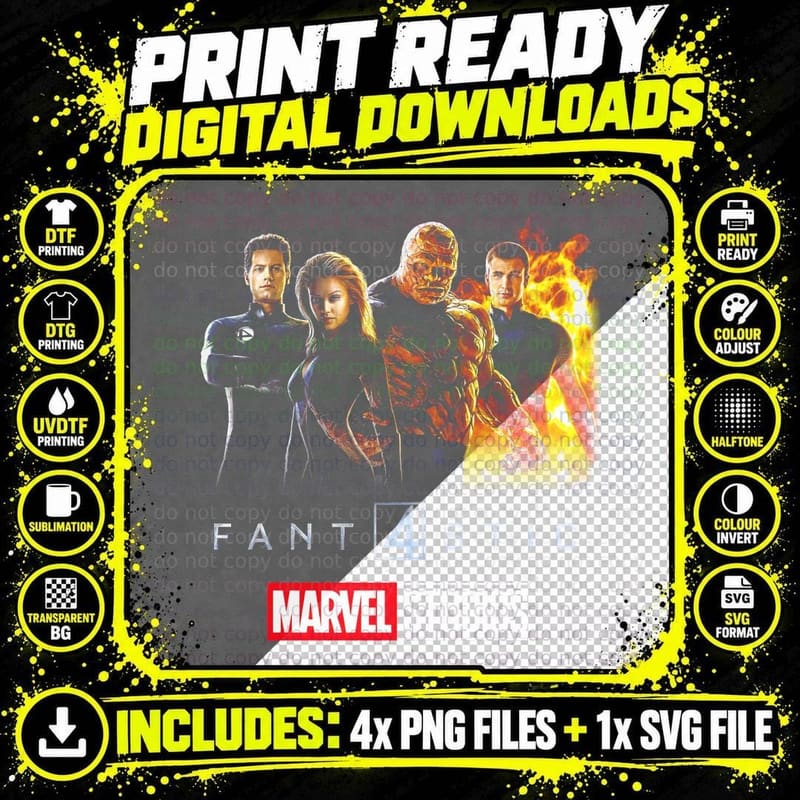 Four T-Shirt, Superhero Print, Comics Apparel Png SVG Digital Bundle