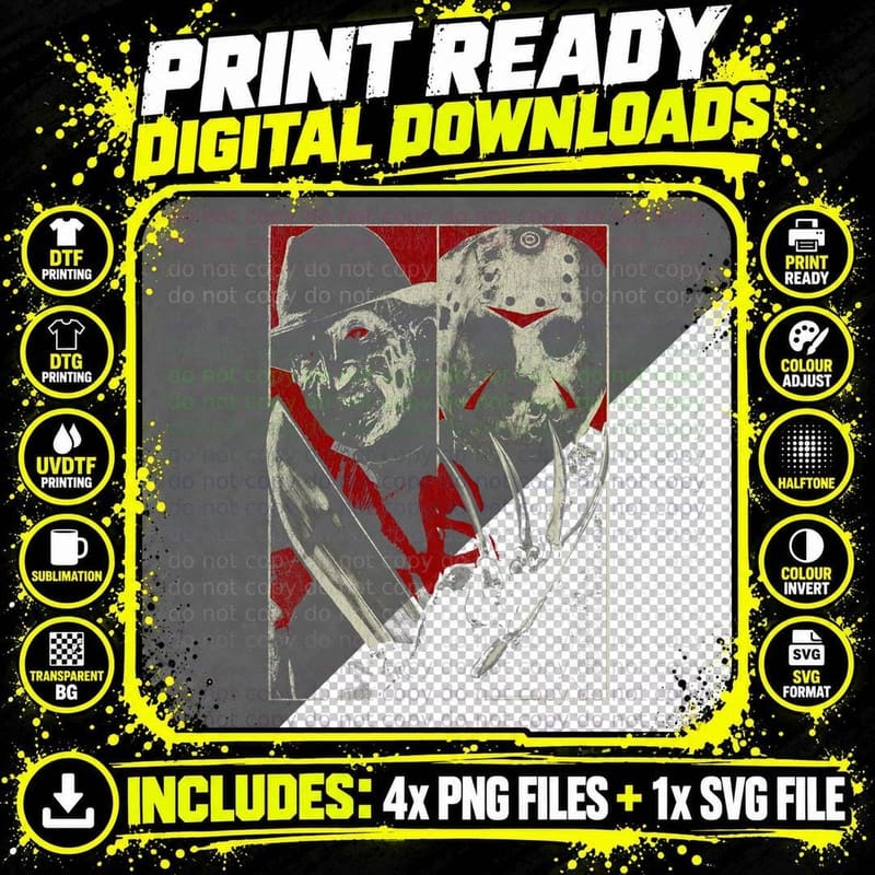 Freddy vs Jason Versus T-Shirt Png SVG Digital Bundle
